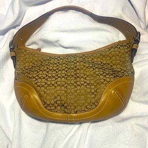 COACH mini bag logo print with leather trim.